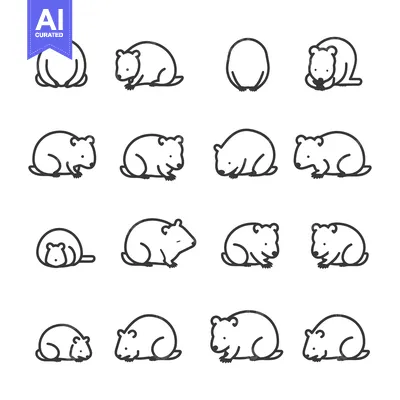 Aset desain premium: Line Art Illustrations of a Quokka in Various Poses