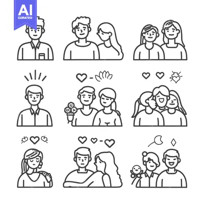 Line Art Illustrations of Couples in Love