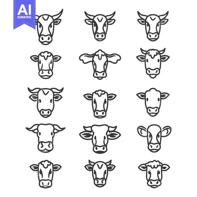 Aset desain premium: Line Art Illustrations of Cow and Bull Heads