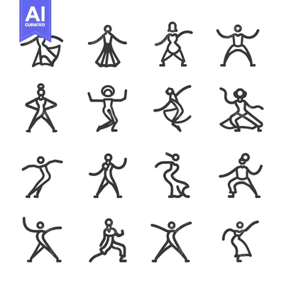 Aset premium populer: Line Art Illustrations of Dancing People in Various Poses