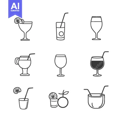 Line Art Illustrations of Different Drinks with Straws
