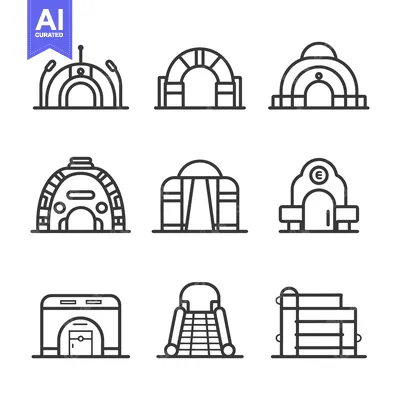 Line Art Illustrations of Different Types of Entrances