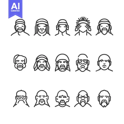 Popular premium asset: Line Art Illustrations of Diverse Male Faces with Various Hairstyles a