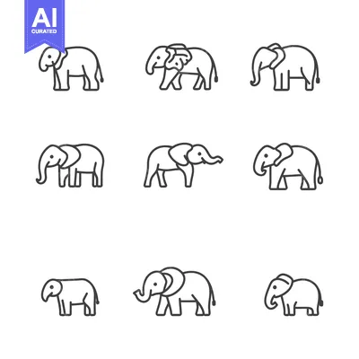 Aset premium populer: Line Art Illustrations of Elephants in Various Poses