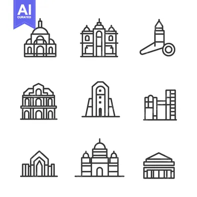 Aset desain premium: Line Art Illustrations of Famous Architectural Landmarks