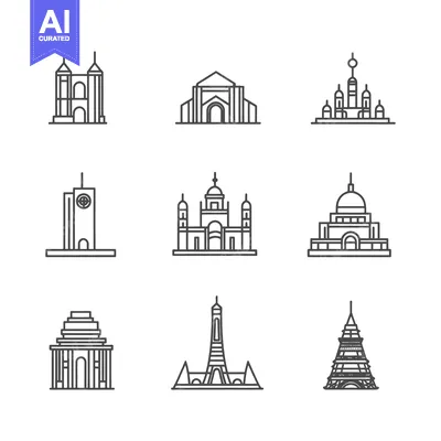 Line Art Illustrations of Famous Architectural Landmarks