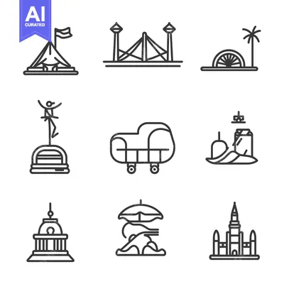 Aset desain premium: Line Art Illustrations of Famous Landmarks and Buildings