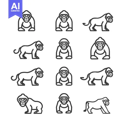 Aset premium populer: Line Art Illustrations of Gorillas in Various Poses