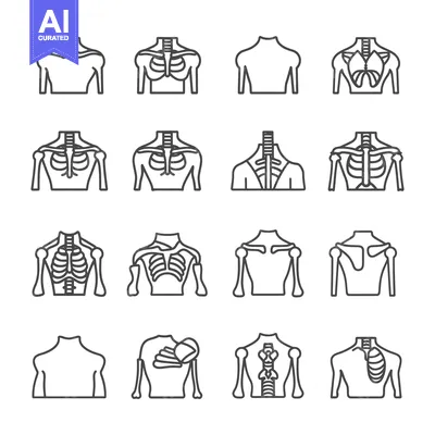 Aset premium populer: Line Art Illustrations of Human Skeleton Upper Body Anatomy