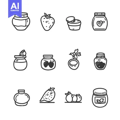 Line Art Illustrations of Jars and Fruits