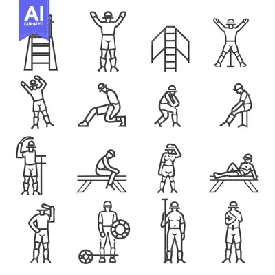 Premium design asset: Line Art Illustrations of Lifeguard Actions and Equipment