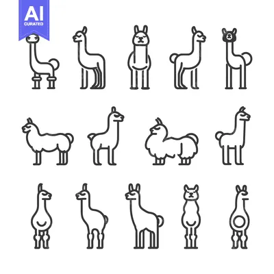 Aset premium populer: Line Art Illustrations of Llamas in Various Poses