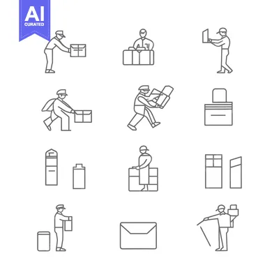 Aset desain premium: Line Art Illustrations of Mail Delivery and Mailboxes