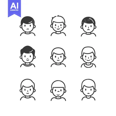 Aset premium populer: Line Art Illustrations of Male Characters with Various Expressions