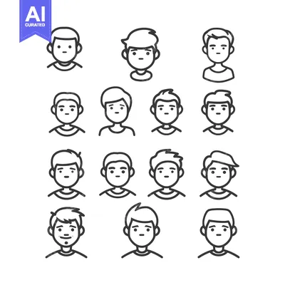 Premium design asset: Line Art Illustrations of Male Faces with Different Hairstyles