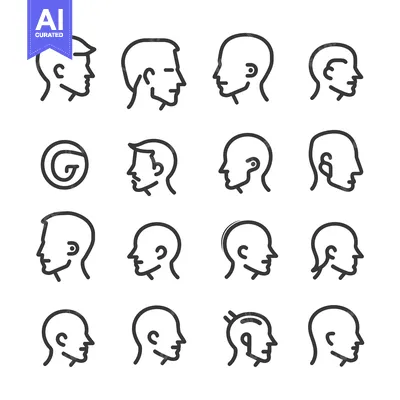 Aset desain premium: Line Art Illustrations of Male Heads in Profile