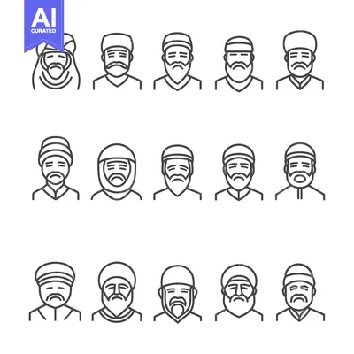 Aset premium populer: Line Art Illustrations of Men in Traditional Headwear