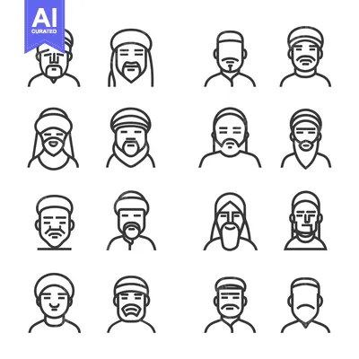 Premium design asset: Line Art Illustrations of Men Wearing Headwear