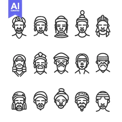 Aset desain premium: Line Art Illustrations of Men Wearing Headwear