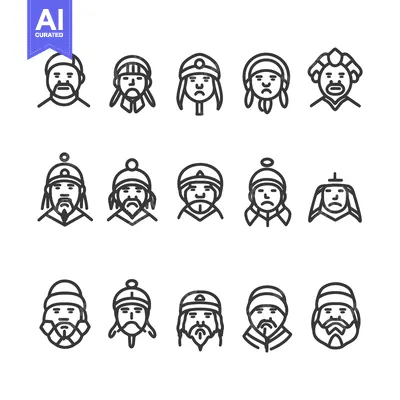 Premium design asset: Line Art Illustrations of Men Wearing Various Headwear