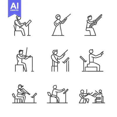 Aset premium populer: Line Art Illustrations of Musicians Playing Instruments and Conducting