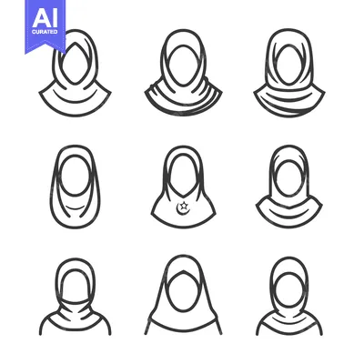 Premium design asset: Line Art Illustrations of Muslim Women Wearing Hijabs