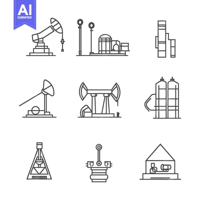 Aset desain premium: Line Art Illustrations of Oil and Gas Industry Equipment