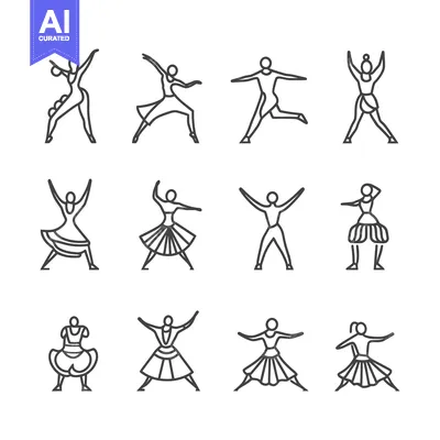 Aset desain premium: Line Art Illustrations of People Dancing in Various Poses