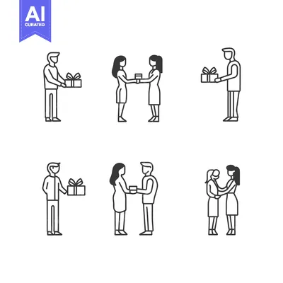 Premium design asset: Line Art Illustrations of People Exchanging Gifts