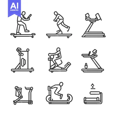 Line Art Illustrations of People Exercising on Treadmills and Other Gy
