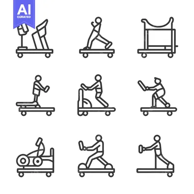 Aset premium populer: Line Art Illustrations of People Exercising on Various Machines
