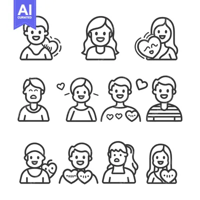 Aset premium populer: Line Art Illustrations of People Expressing Love and Affection