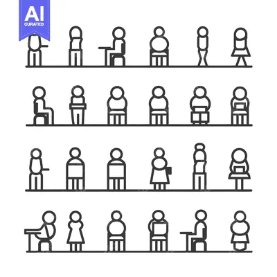 Aset desain premium: Line Art Illustrations of People in Various Positions