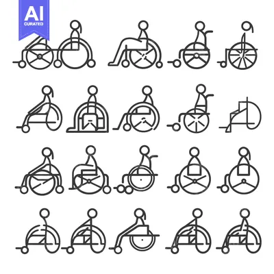 Aset desain premium: Line Art Illustrations of People in Wheelchairs