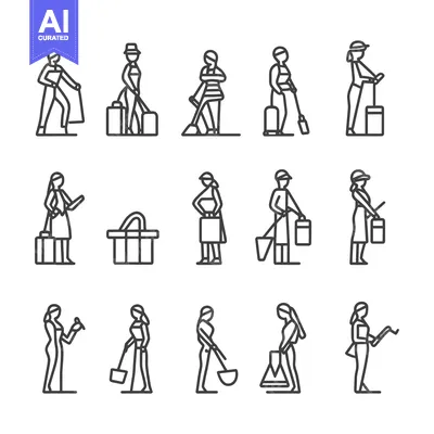 Aset premium populer: Line Art Illustrations of People Performing Various Cleaning Tasks