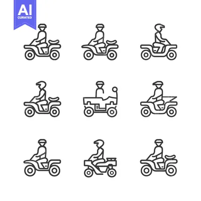 Premium design asset: Line Art Illustrations of People Riding ATVs