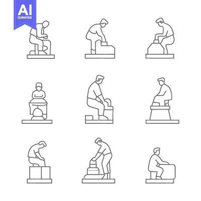 Aset desain premium: Line Art Illustrations of People Sitting and Standing on Various Platf