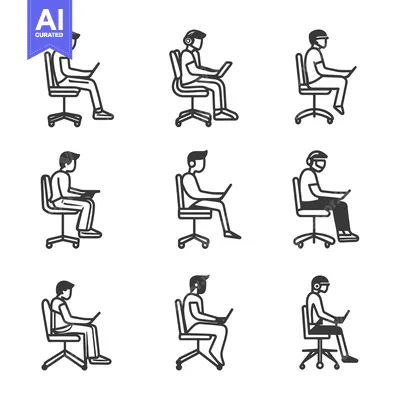 Aset premium populer: Line Art Illustrations of People Sitting in Office Chairs with Laptops