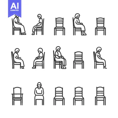 Aset premium populer: Line art illustrations of people sitting in various positions on chair