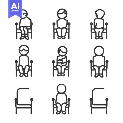 Aset desain premium: Line Art Illustrations of People Sitting on Chairs