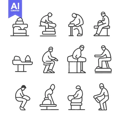 Aset premium populer: Line Art Illustrations of People Sitting on Different Seats and Stools