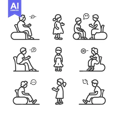 Line Art Illustrations of People Talking and Gesturing