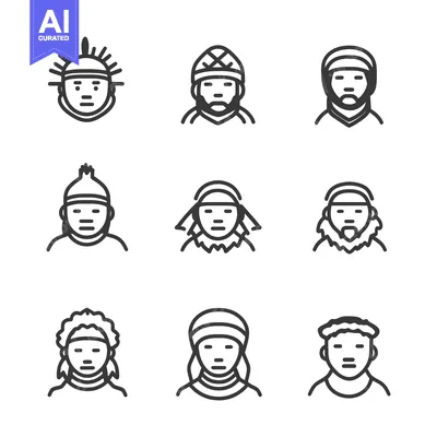 Premium design asset: Line Art Illustrations of People Wearing Different Headwear