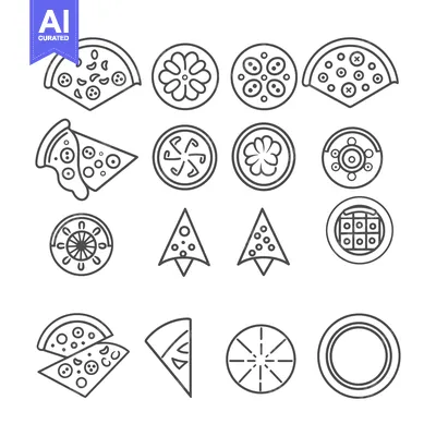 Aset premium populer: Line Art Illustrations of Pizza Slices and Full Pizzas