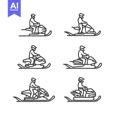 Aset desain premium: Line Art Illustrations of Snowmobilers Riding Snowmobiles