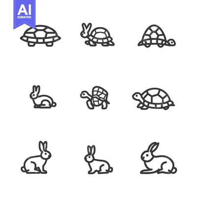 Aset premium populer: Line Art Illustrations of Turtles and Rabbits