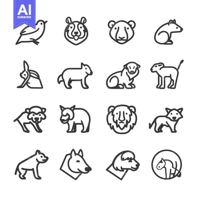 Aset premium populer: Line Art Illustrations of Various Animals