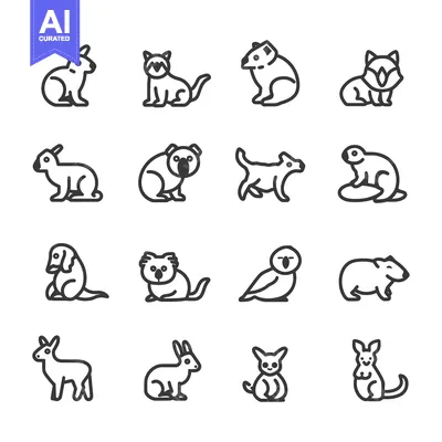 Aset premium populer: Line Art Illustrations of Various Animals