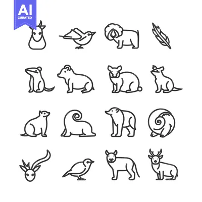 Aset premium populer: Line Art Illustrations of Various Animals and a Feather
