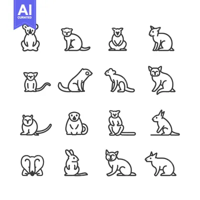 Aset premium populer: Line Art Illustrations of Various Animals Sitting